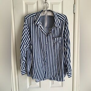 Jane and Delancey Blue White Stripe Button-Down Shirt coastal grandma preppy